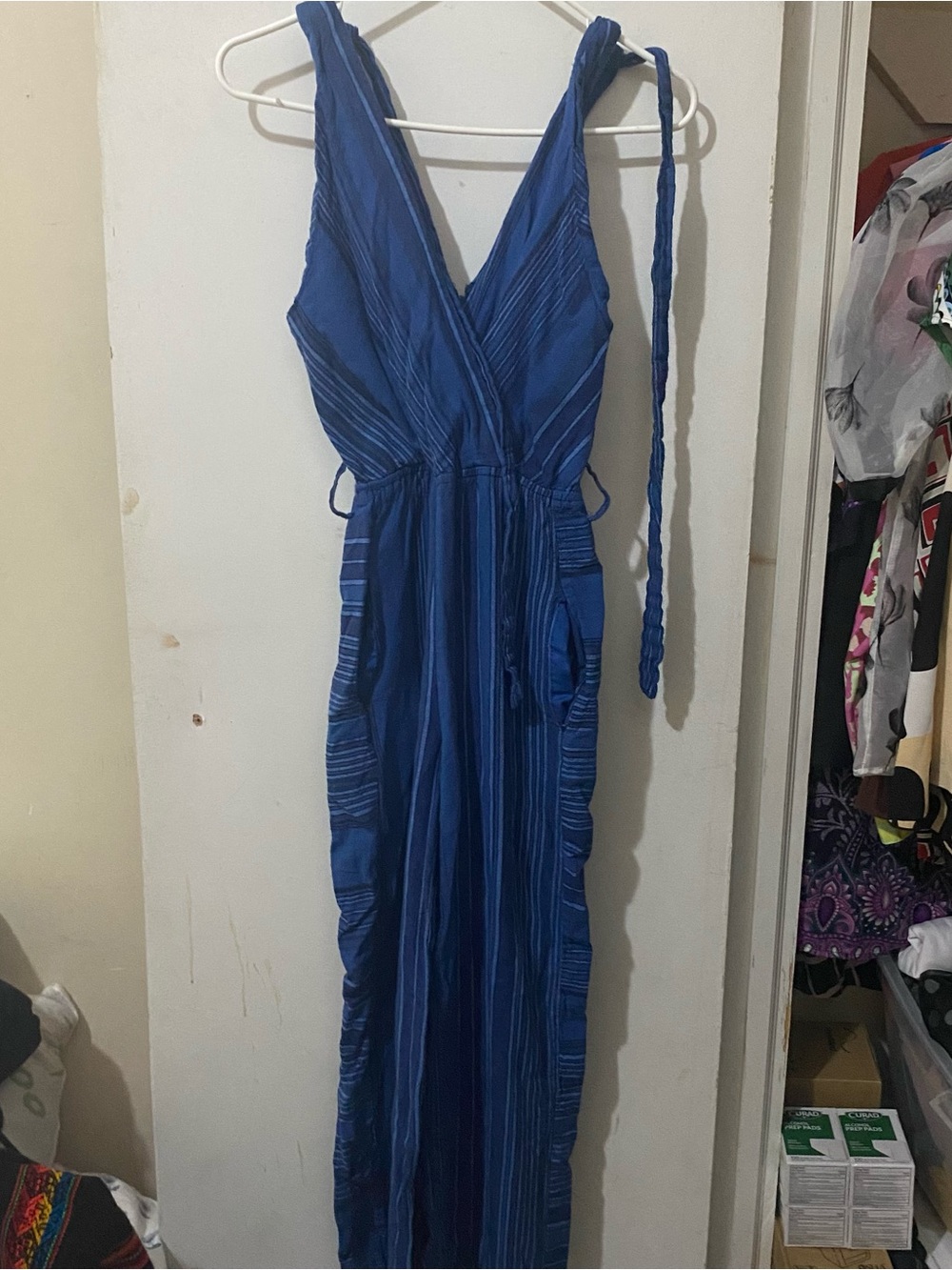 Blue Sleeveless V-Neck Maxi Dress